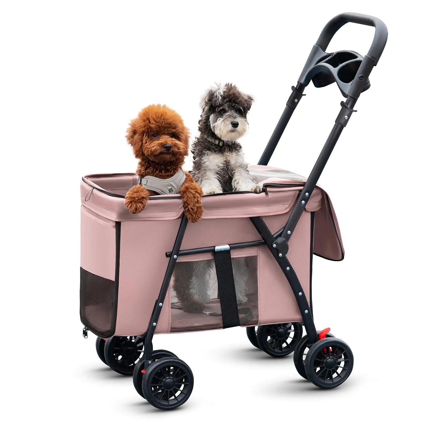 Pet Stroller Cat Dog Stroller Travel Folding Pet Carriers(Pink)